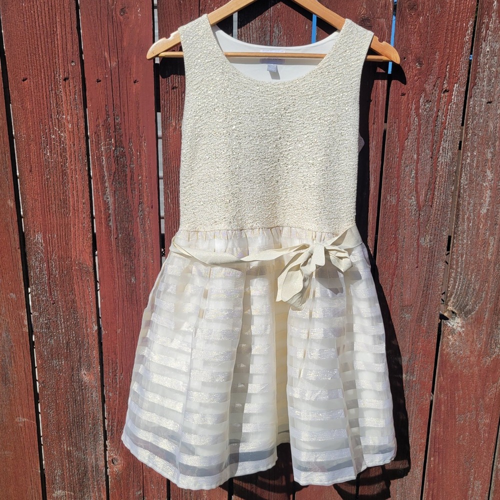Childrens Place Girls Ivory Gold Metallic Sparkle Party Dress Size 16 XXL New